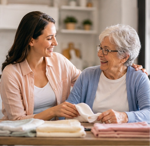 Senior services assistant helping a client at home